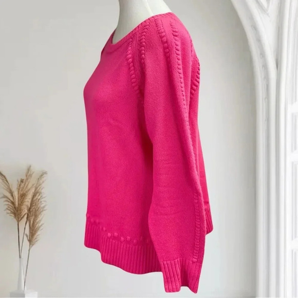 Sail to Sable crewneck sweater, hot pink pompoms pullover cashmere wool blend - Picture 6 of 16